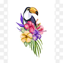 手绘彩色花朵小鸟-空若网 手绘彩色花朵小鸟-空若网