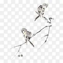 水墨树枝上的小鸟背景-空若网 水墨树枝上的小鸟背景-空若网