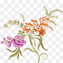紫色橙色花朵绿叶手绘-空若网 紫色橙色花朵绿叶手绘-空若网