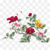 采手绘红色花朵绿叶树枝-空若网 采手绘红色花朵绿叶树枝-空若网