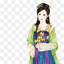 手绘古风手持绿叶树枝女子-空若网 手绘古风手持绿叶树枝女子-空若网