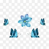 水彩手绘蓝色蝴蝶花朵装饰-空若网 水彩手绘蓝色蝴蝶花朵装饰-空若网