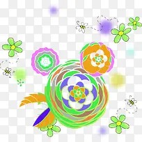 手绘彩色小花蜜蜂-空若网 手绘彩色小花蜜蜂-空若网