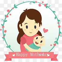 卡通母子母亲节贺卡矢量素材-空若网 卡通母子母亲节贺卡矢量素材-空若网