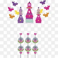 手绘彩色建筑蝴蝶-空若网 手绘彩色建筑蝴蝶-空若网