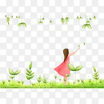卡通女孩和小草-空若网 卡通女孩和小草-空若网