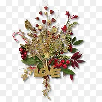 圣诞绿叶树枝love装饰-空若网 圣诞绿叶树枝love装饰-空若网