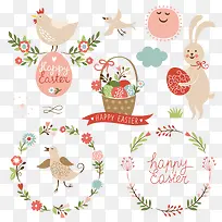 圆形边框和兔子飞鸟插画-空若网 圆形边框和兔子飞鸟插画-空若网