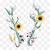 手绘树枝太阳花素材-空若网 手绘树枝太阳花素材-空若网
