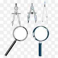 圆规放大镜矢量素材-空若网 圆规放大镜矢量素材-空若网