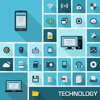 扁平化设计的科技图标-空若网 扁平化设计的科技图标-空若网