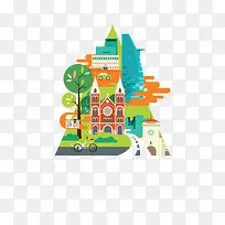 扁平化卡通建筑-空若网 扁平化卡通建筑-空若网