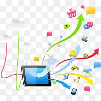 矢量彩色箭头和云计算-空若网 矢量彩色箭头和云计算-空若网