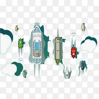 扁平化俯视船只图案素材-空若网 扁平化俯视船只图案素材-空若网