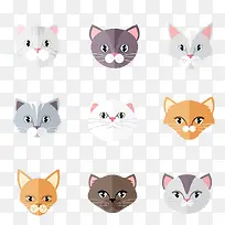 扁平化喵咪头像卡通素材-空若网 扁平化喵咪头像卡通素材-空若网