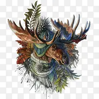 矢量水彩鹿-空若网 矢量水彩鹿-空若网