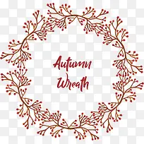 红色水彩秋天植物花环-空若网 红色水彩秋天植物花环-空若网
