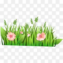 手绘粉色花朵绿草图案-空若网 手绘粉色花朵绿草图案-空若网