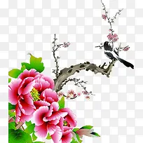 手绘粉色花朵树枝-空若网 手绘粉色花朵树枝-空若网