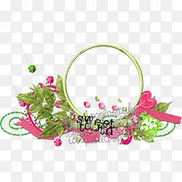 粉色手绘花朵圆形树枝相框-空若网 粉色手绘花朵圆形树枝相框-空若网