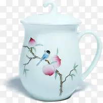 手绘粉色花朵鸟儿杯子-空若网 手绘粉色花朵鸟儿杯子-空若网