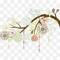 手绘简约花球树枝-空若网 手绘简约花球树枝-空若网