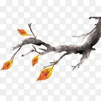 手绘黑色树枝黄色树叶-空若网 手绘黑色树枝黄色树叶-空若网