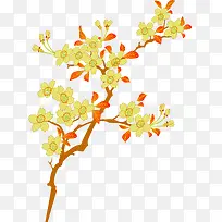 手绘黄红色花朵树枝-空若网 手绘黄红色花朵树枝-空若网