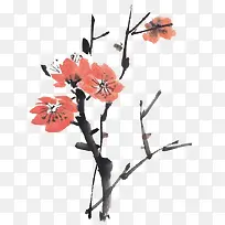 手绘红色梅花复古树枝-空若网 手绘红色梅花复古树枝-空若网