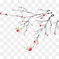手绘粉色小花树枝装饰-空若网 手绘粉色小花树枝装饰-空若网