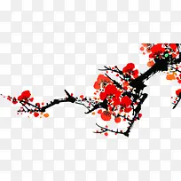 梅花手绘红色树枝装饰-空若网 梅花手绘红色树枝装饰-空若网