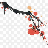 手绘红色梅花树枝装饰-空若网 手绘红色梅花树枝装饰-空若网