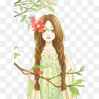 手绘清新美女树枝-空若网 手绘清新美女树枝-空若网