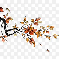 手绘黄色树叶树枝-空若网 手绘黄色树叶树枝-空若网