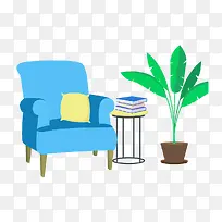 手绘卡通家居沙发植物-空若网 手绘卡通家居沙发植物-空若网