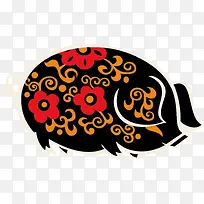 猪 可爱小猪 扁平化 红色花朵-空若网 猪 可爱小猪 扁平化 红色花朵-空若网