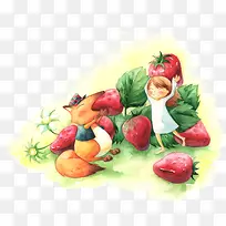 手绘草莓水果女孩-空若网 手绘草莓水果女孩-空若网