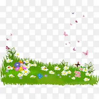 草地花朵矢量蝴蝶素材-空若网 草地花朵矢量蝴蝶素材-空若网