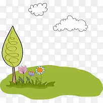 手绘草地花朵背景矢量图-空若网 手绘草地花朵背景矢量图-空若网