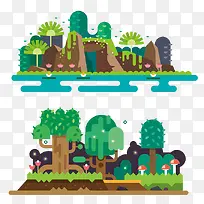 绿色建筑卡通树草地-空若网 绿色建筑卡通树草地-空若网