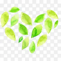 手绘水彩绿色树叶桃心-空若网 手绘水彩绿色树叶桃心-空若网