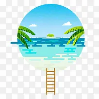 卡通手绘海洋和树叶-空若网 卡通手绘海洋和树叶-空若网