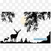 矢量小鹿和树-空若网 矢量小鹿和树-空若网