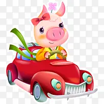 小汽车小猪新年png矢量素材-空若网 小汽车小猪新年png矢量素材-空若网
