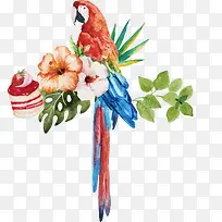 水彩鹦鹉花朵海报卡通素材-空若网 水彩鹦鹉花朵海报卡通素材-空若网