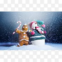 两可爱雪人宽屏背景-空若网 两可爱雪人宽屏背景-空若网