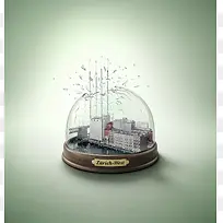 绿色渐变玻璃里的城市-空若网 绿色渐变玻璃里的城市-空若网