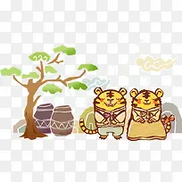 大树边上的矢量老虎-空若网 大树边上的矢量老虎-空若网