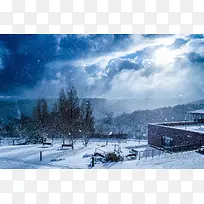 冬日雪景建筑大树-空若网 冬日雪景建筑大树-空若网