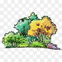 手绘黄绿植物大树-空若网 手绘黄绿植物大树-空若网